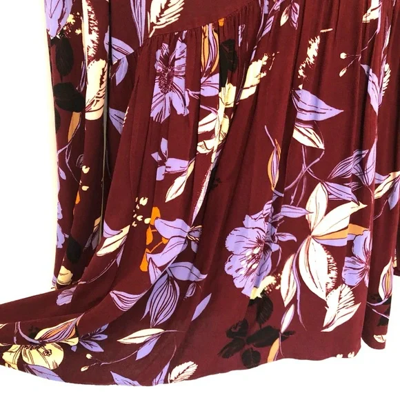 FREE PEOPLE Bella Floral Maroon Babydoll Tunic Top - Picture 6 of 9